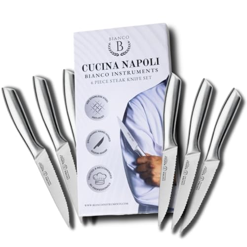 Cucina Napoli Hand Sharpened Steak Knives | 6-Piece Set | High Carbon Stainless Steel| Serrated Steak Knives by Cucina Napoli - American Made