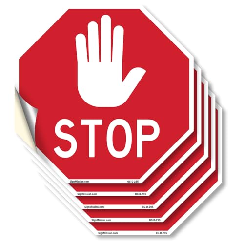 Stop (5 Pack) 6 inch X 6 inch Octagon Vinyl Label Decal Sticker Weather Resistant, UV Protected for Workplace by SignMission - American Made