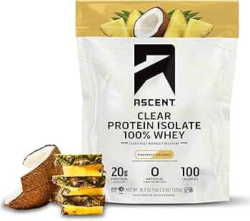 Ascent 100 Percent Clear Whey Protein Isolate Pineapple Coconut by Ascent Protein - American Made