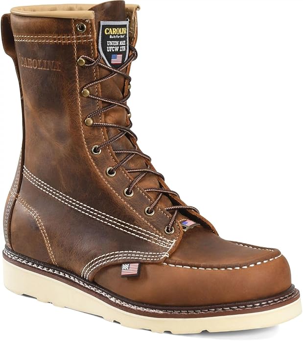 Carolina AMP USA 8-Inch Steel Toe Moc Toe Wedge Work Boot Men's Dark Brown by Carolina Shoe - American Made