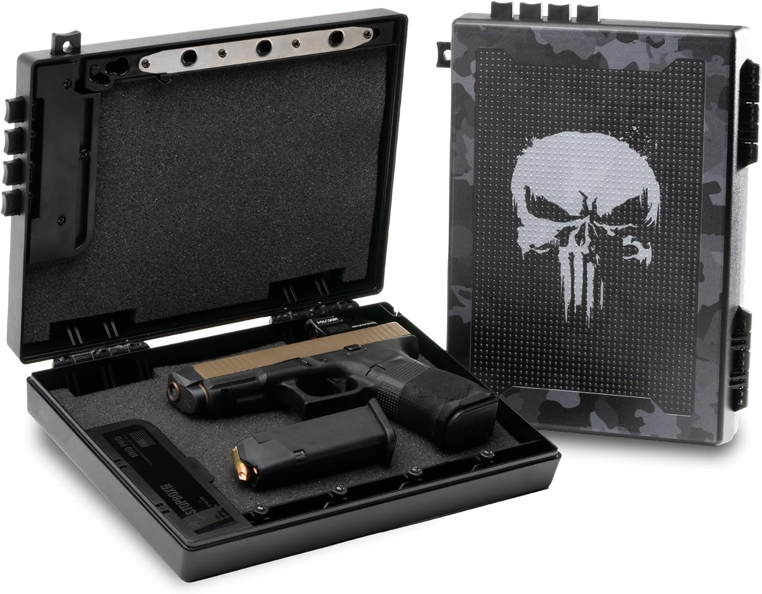 StopBox Instant-Access Handgun Lockbox, Full-Size, Skull Camo + Black (2-Pack) by StopBox USA - American Made