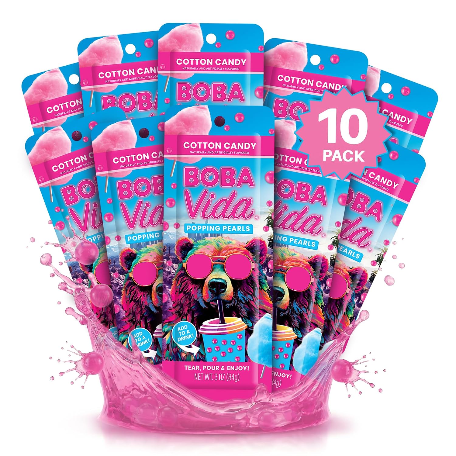 BobaVida Cotton Candy Popping Boba 10 Pack with Straws by BobaVida - American Made