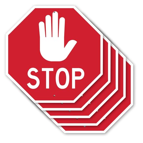 Stop (5 Pack) 10 inch X 10 inch Octagon Rust Free Aluminum Metal Signs Weather Resistant, UV Protected for Wor by SignMission - American Made