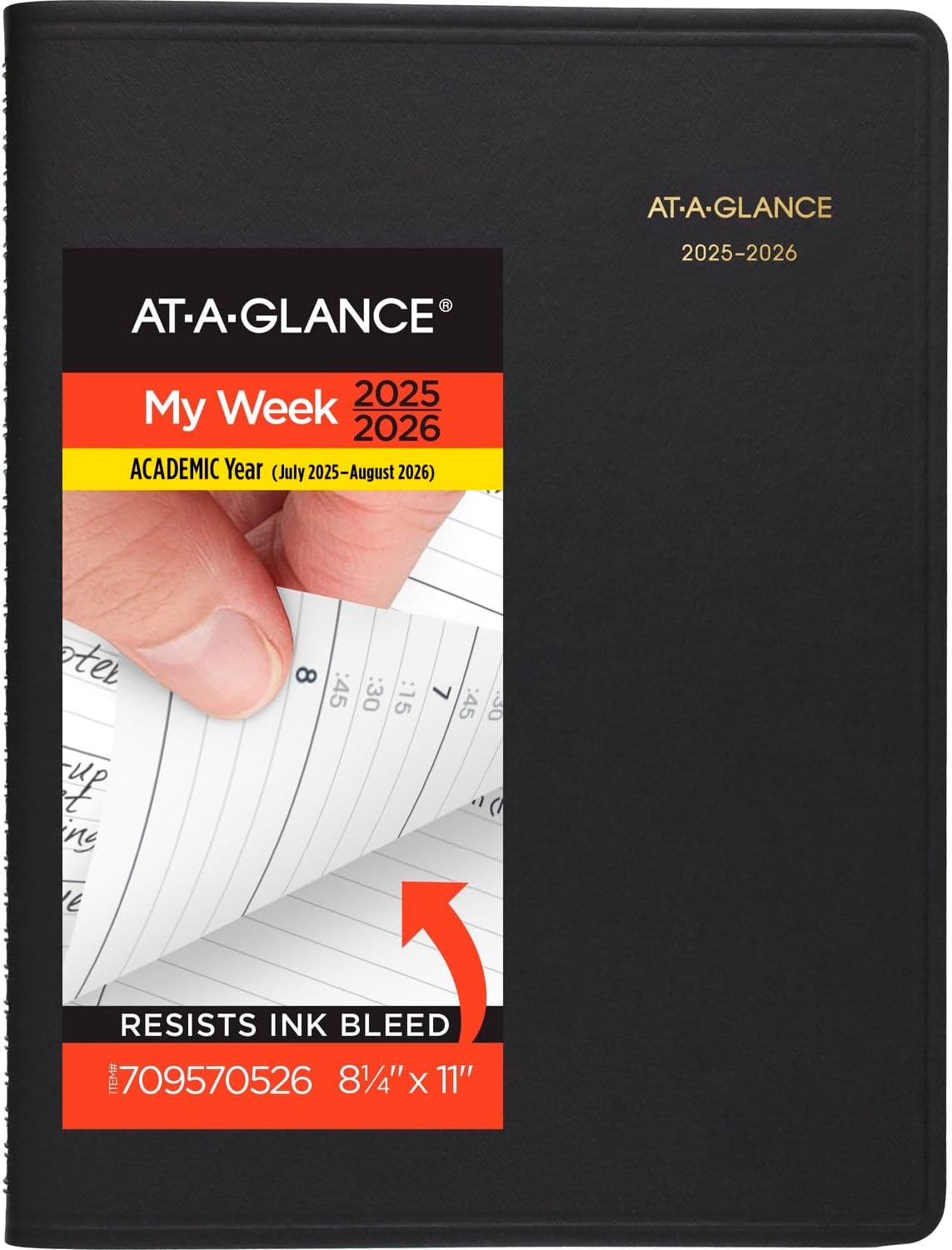 AT-A-GLANCE 2025-2026 Academic Weekly Planner 8-1/4x11 Flexible Cover Black by AT-A-Glance - American Made