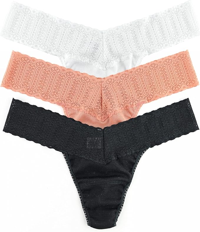 hanky panky Eco RX Low Rise Lace Thongs 3-Pack Sustainable by Hanky Panky - American Made