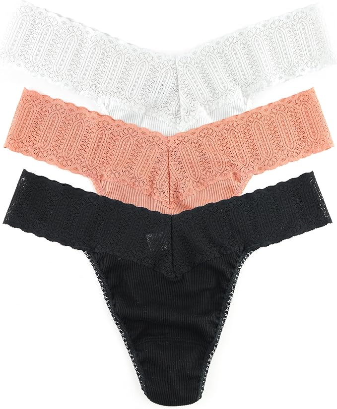 hanky panky Eco RX Original Rise Lace Thongs 3-Pack Sustainable by Hanky Panky - American Made