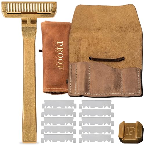 PROOF Single Blade Safety Razor for Men - Brass - Mild Shave, Precision CNC Machined, Heavier Weight for Contr by Proof Razor - American Made