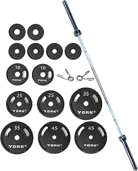 York Barbell G-2 Olympic Weight Plate Set with 7ft Barbell 300 lb by York Barbell - American Made
