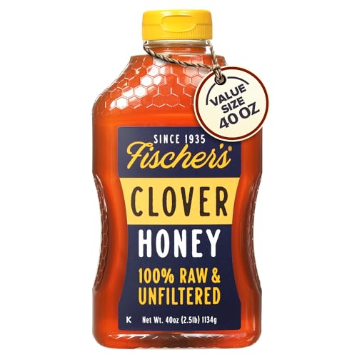 Fischer's Pure Clover Honey 40 oz – 100% Pure, Raw and Unfiltered Honey in a Squeeze Bottle – All-Natural Swee by Fischer's - American Made
