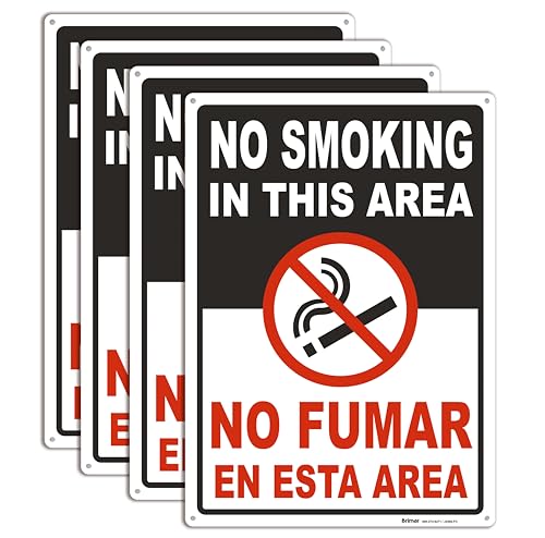 Brimar No Smoking In This Area Signs, Bilingual English & Spanish,10"x14" (4 Pack) .040" Heavy Rust-Free Alumi by BRIMAR - American Made