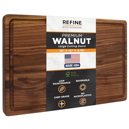 Refine Kitchenware Black Walnut Cutting Board 18x12x.75"| FSC-Certified Walnut | Reversible with Juice Groove by Refine Kitchenware - American Made