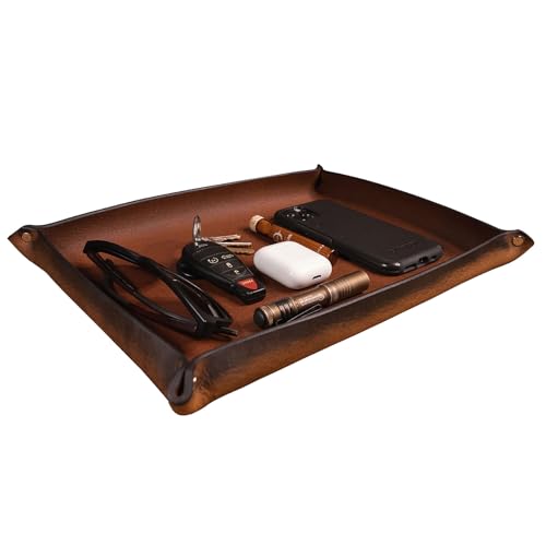 Nohma Leather Valet Tray – Full-Grain Leather Catchall Organizer for Keys, Phone & Wallet – Rustic Nightstand by Nohma Leather - American Made