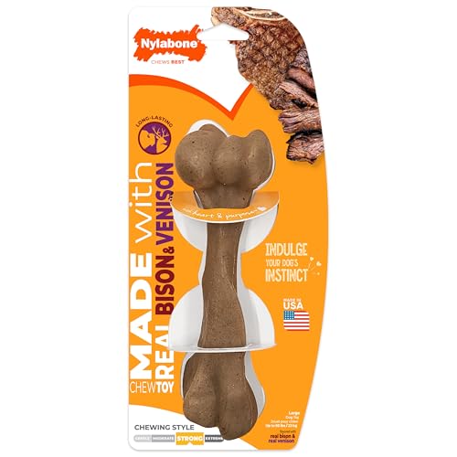 Nylabone Strong Chew Femur Bone Dog Toy Made with Real Bison & Venison by Nylabone - American Made