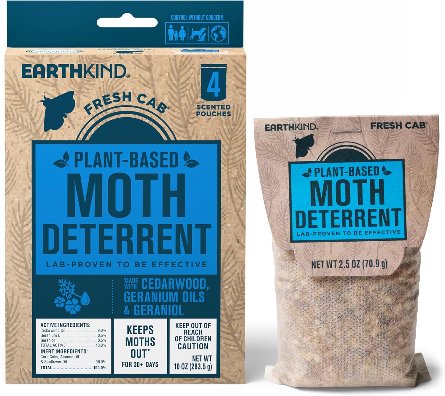 EarthKind Fresh Cab Moth Deterrent Pouches for Closet and Pantry, 4-Pack by EarthKind - American Made