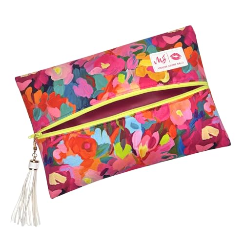 Makeup Junkie Medium Makeup Bag - Meadow Magic Vogue Velvet - Patented Lay Flat Travel Toiletry Bag for Women by Makeup Junkie Bags - American Made