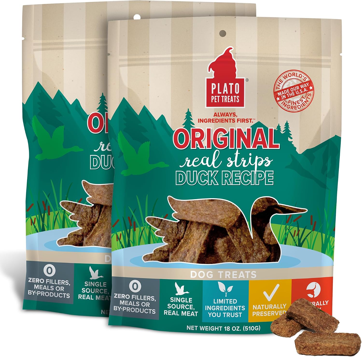 Plato Real Strips Duck Recipe Dog Treats by Plato Pet Treats - American Made