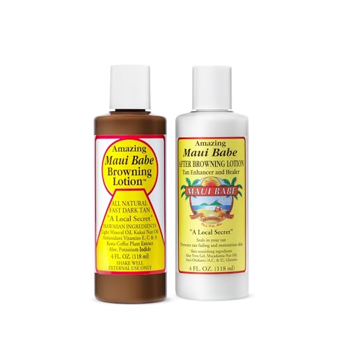 Maui Babe Tanning Set - Original Browning Lotion (4oz) and After Browning Lotion (4oz) - Natural Hawaiian Ingr by Maui Babe - American Made