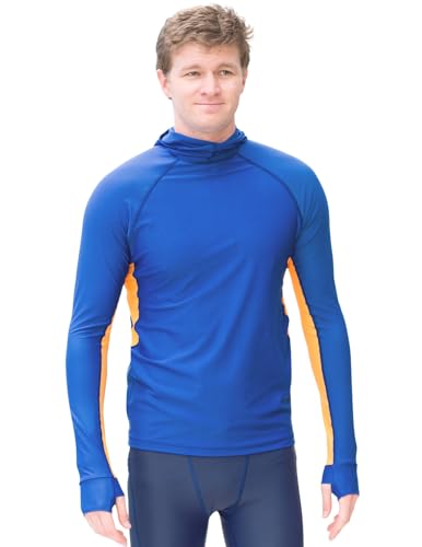 Tuga Men's Snorkel Hood Rash Guard, UPF 50+, Sea/Agrumi, M by Tuga Sunwear - American Made